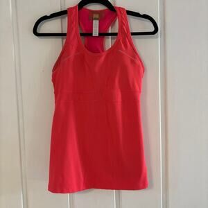Athleta Pink Coral Tank Top Built In Bra Back Pocket Women’s Small Active